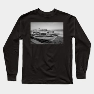 Traditional fishing boat on Cromer beach with the Victorian pier in the background Long Sleeve T-Shirt